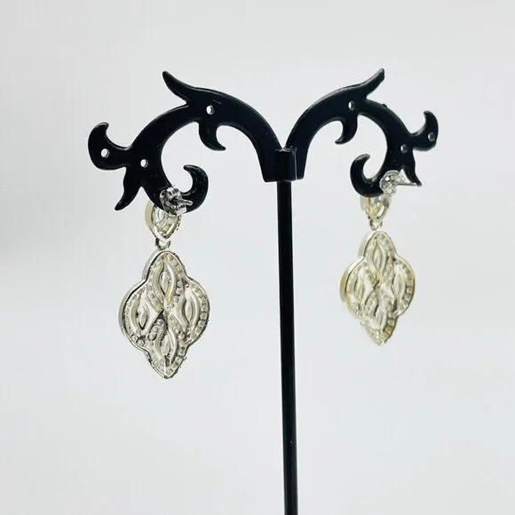 Marquise Chandelier Earrings Silver Tone Rhinestones Glam Bling Sparkle Holiday - Picture 8 of 9